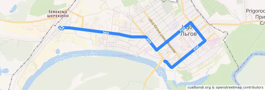 Mapa del recorrido Автобус №9: ст. Шерекино - Льгов(АС) de la línea  en городской округ Льгов.
