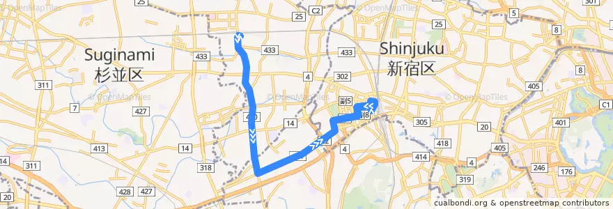 Mapa del recorrido 新宿線 de la línea  en 東京都.