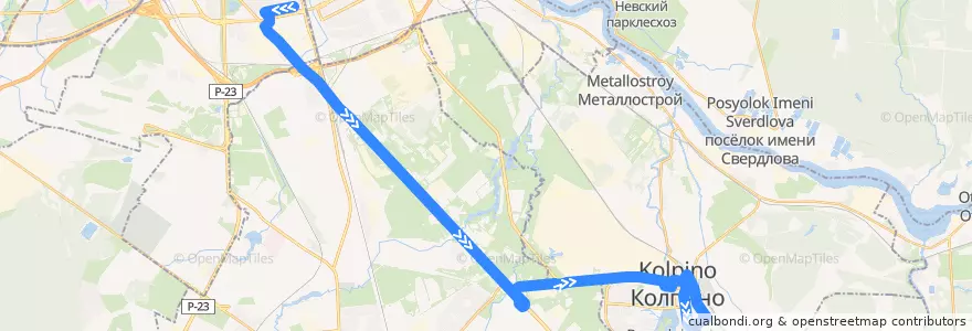 Mapa del recorrido Автобус № 192: Звёздная улица => Колпино, вокзал de la línea  en サンクト ペテルブルク.