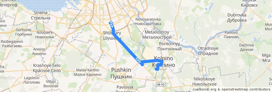 Mapa del recorrido Автобус № 196: Звёздная улица => Колпино, Заводской проспект de la línea  en Санкт-Петербург.