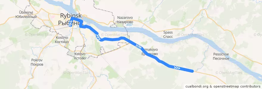 Mapa del recorrido Автобус №2т: Ж/Д вокзал - п.Октябрьский de la línea  en Рыбинский район.