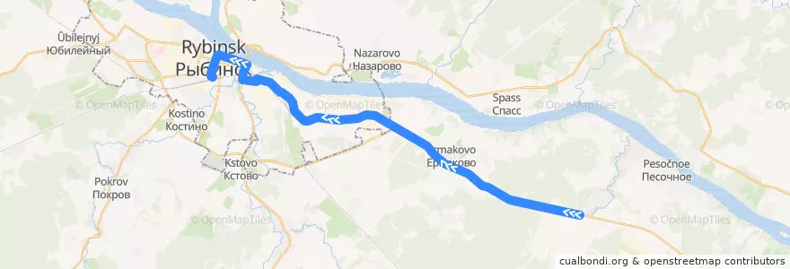 Mapa del recorrido Автобус №2т:п.Октябрьский - Ж/Д вокзал de la línea  en Рыбинский район.