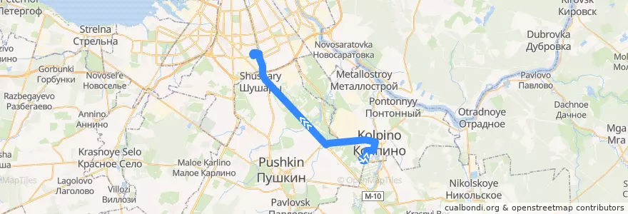 Mapa del recorrido Автобус № 196: Колпино, Заводской проспект => Звёздная улица de la línea  en Санкт-Петербург.