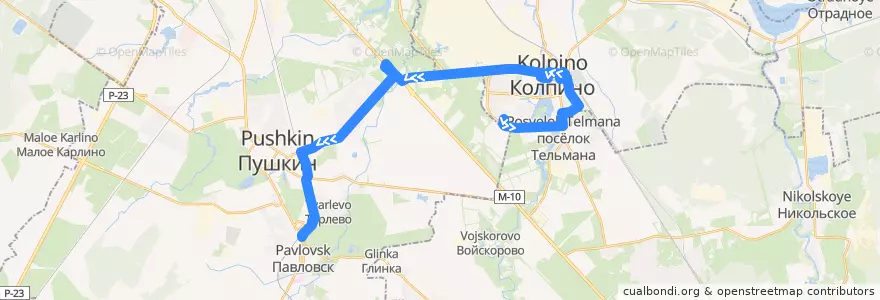 Mapa del recorrido Автобус № 325: Колпино, Заводской проспект => Павловск de la línea  en Saint-Pétersbourg.