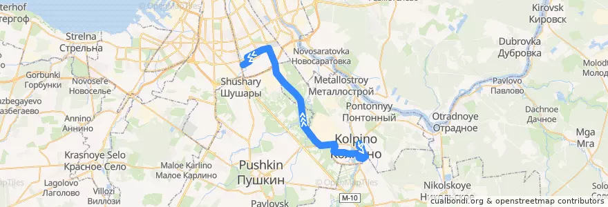 Mapa del recorrido Автобус № 326: Колпино, вокзал => станция метро «Купчино» de la línea  en サンクト ペテルブルク.