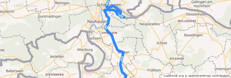 Mapa del recorrido Bus 630: Schaffhausen, Bahnhof => Marthalen, Bahnhof de la línea  en Schweiz.
