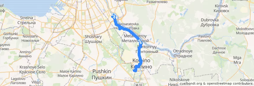 Mapa del recorrido Автобус № 327: улица Грибакиных => Колпино, Заводской проспект de la línea  en Санкт-Петербург.