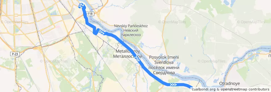 Mapa del recorrido Автобус № 189: улица Грибакиных => Сапёрный de la línea  en Санкт-Петербург.