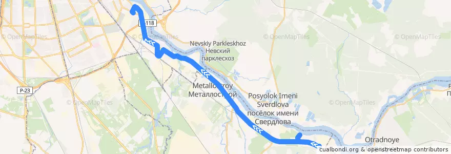 Mapa del recorrido Автобус № 189: Сапёрный => улица Грибакиных de la línea  en Санкт-Петербург.