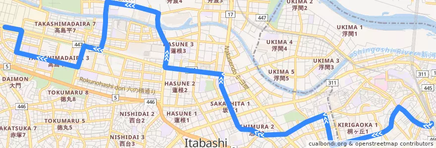 Mapa del recorrido 赤73 de la línea  en 板橋区.