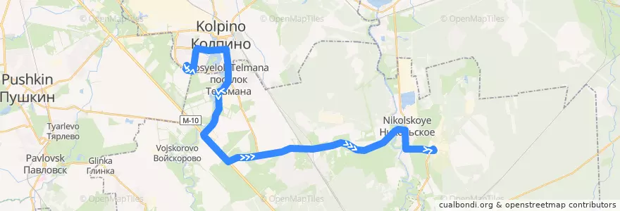 Mapa del recorrido Автобус № 540: Колпино, Заводской проспект => завод "Сокол" de la línea  en Тосненский район.