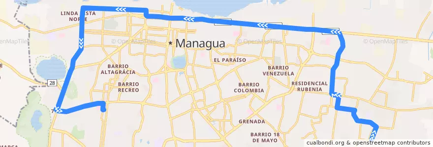 Mapa del recorrido Ruta 112: Villa Libertad -> Colonia Independencia de la línea  en Managua (Municipio).