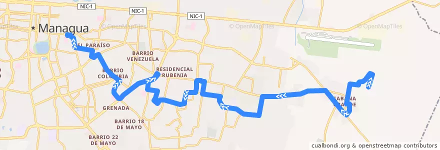 Mapa del recorrido Ruta 163: Sabana Grande -> Mercado Oriental de la línea  en Managua (Municipio).