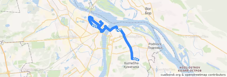 Mapa del recorrido Автобус 70: микрорайон Кузнечиха-2 => ТРЦ "Седьмое небо" de la línea  en Stadtkreis Nischni Nowgorod.