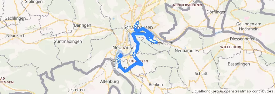 Mapa del recorrido Bus 634: Schaffhausen, Bahnhof => Schloss Laufen, Rheinfall de la línea  en Suiza.