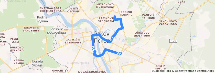 Mapa del recorrido Автобус №5 (обратный) de la línea  en городской округ Псков.
