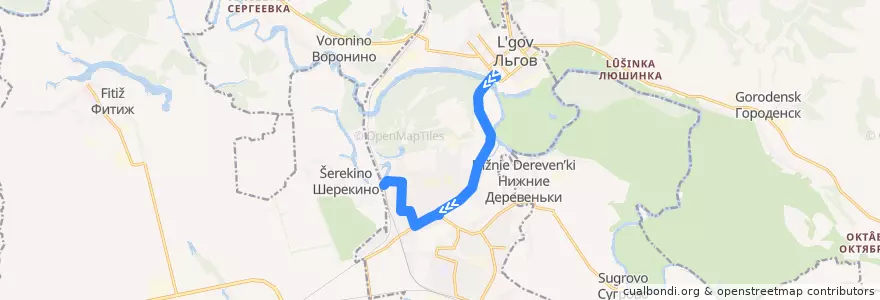 Mapa del recorrido Автобус №8: Льгов (АС) - д.Шерекино de la línea  en городской округ Льгов.