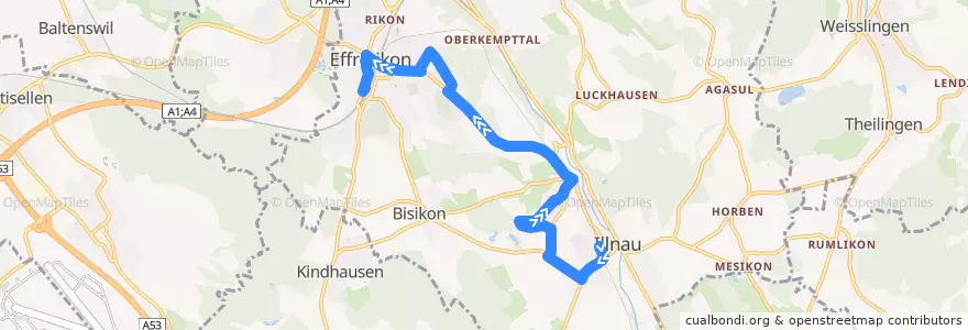 Mapa del recorrido Bus 652: Illnau, Bahnhof => Effretikon, Bahnhof (Hauptweg) de la línea  en Illnau-Effretikon.
