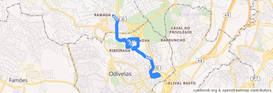 Mapa del recorrido Odivelas (Metro) de la línea  en Odivelas.