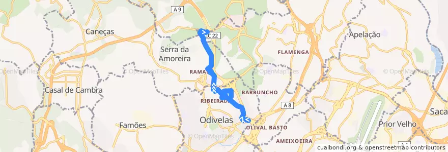 Mapa del recorrido Loures (Hospital Beatriz Angelo) de la línea  en Odivelas.