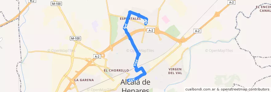 Mapa del recorrido Bus Línea 10: Espartales Norte - Vía Complutense (Centro) de la línea  en Alcalá de Henares.
