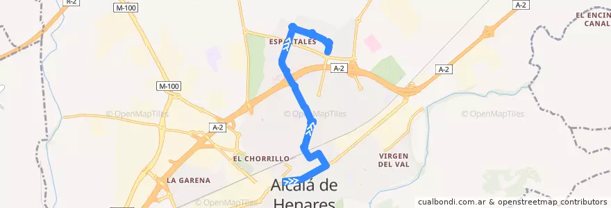 Mapa del recorrido Bus 10: Vía Complutense (Centro) => Espartales Norte de la línea  en Alcalá de Henares.