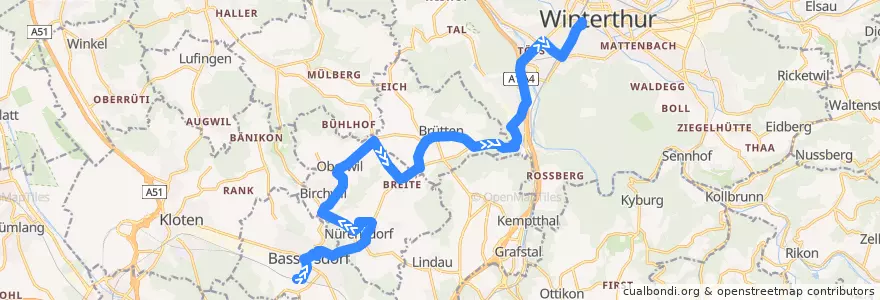 Mapa del recorrido Bus 660: Bassersdorf Bahnhof → Winterthur Archstrasse/HB de la línea  en チューリッヒ.