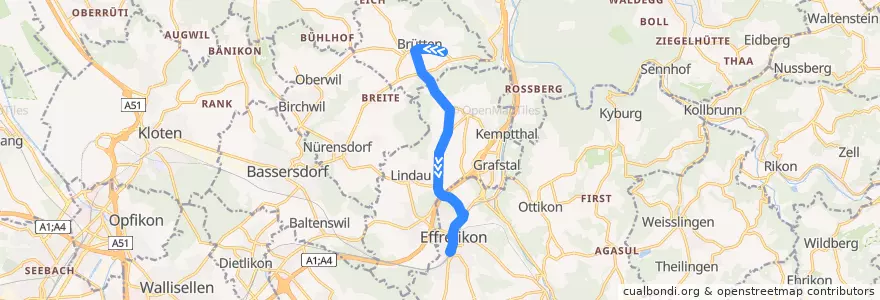 Mapa del recorrido Bus 662: Brütten, Harossen => Effretikon, Bahnhof de la línea  en Zúrich.