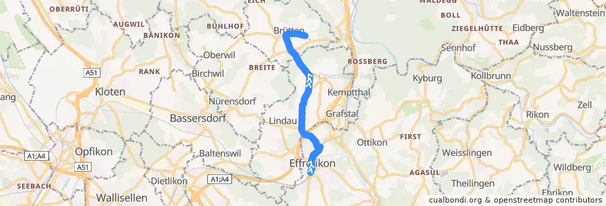 Mapa del recorrido Bus 662: Effretikon, Bahnhof => Brütten, Harossen de la línea  en Zurich.