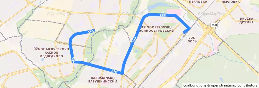 Mapa del recorrido Автобус 181: Заревый проезд => Платформа Лось de la línea  en Северо-Восточный административный округ.