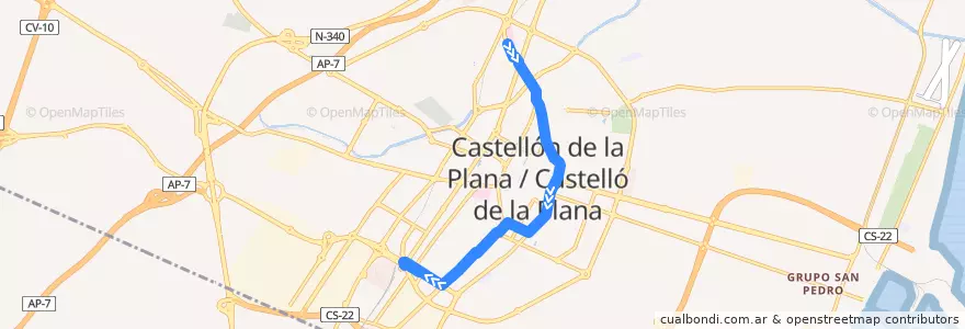 Mapa del recorrido L1 Hospital General - Polideportivo Ciutat de Castelló de la línea  en Castelló de la Plana.