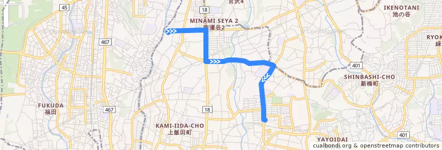 Mapa del recorrido 神奈中バス い11系統(上飯田車庫→いずみ野駅) de la línea  en 泉区.