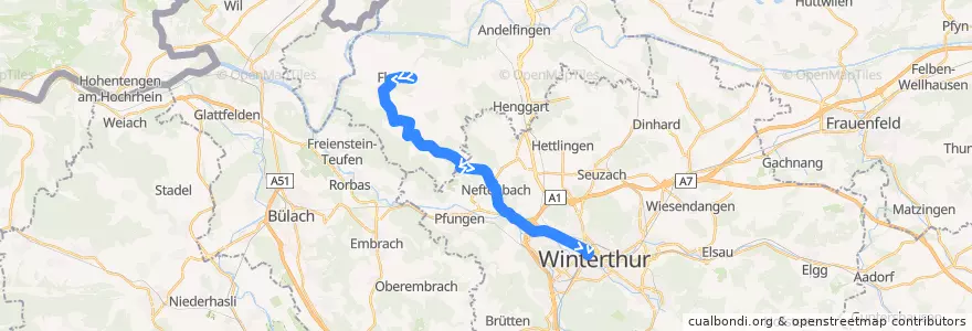 Mapa del recorrido Bus 670: Flaach, Oberdorf => Winterthur, Museumstrasse/HB de la línea  en Zürich.
