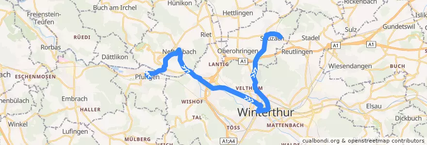 Mapa del recorrido Bus 674: Pfungen → Winterthur → Seuzach de la línea  en Bezirk Winterthur.