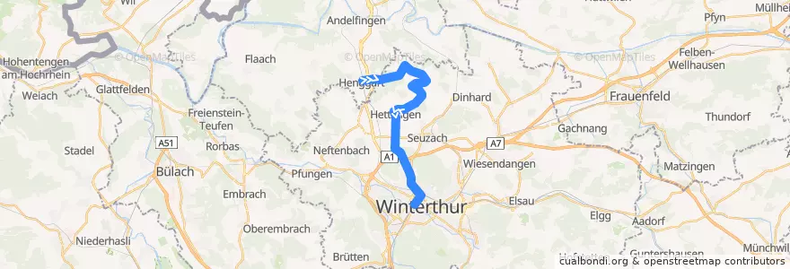 Mapa del recorrido Bus 676: Henggart, Bahnhof => Winterthur, Hauptbahnhof de la línea  en Bezirk Winterthur.