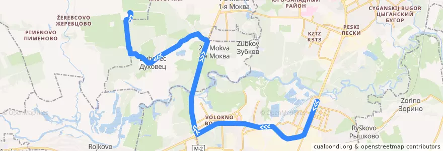 Mapa del recorrido Маршрут автобуса №107: "Улица Черняховского - Духовец (с/о "Надежда")" de la línea  en Kursky District.