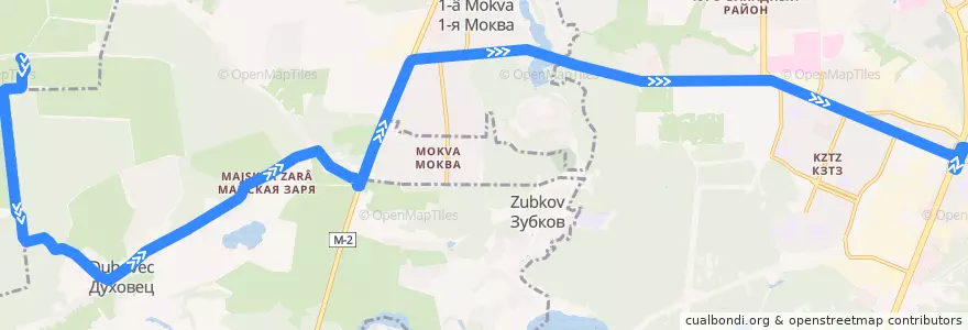 Mapa del recorrido Маршрут автобуса №108: "Духовец (с/о Надежда) - Типография" de la línea  en Курский район.