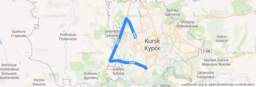 Mapa del recorrido Маршрут автобуса №120: "Автовокзал - Типография" de la línea  en Kursky District.
