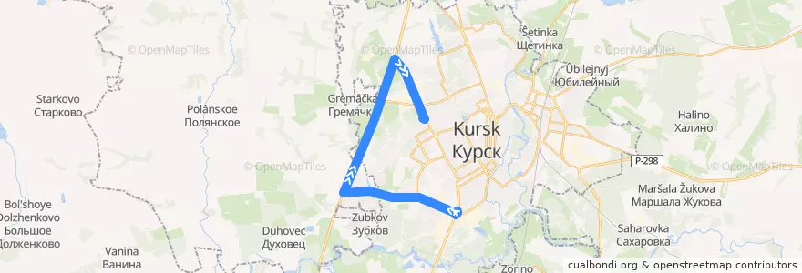Mapa del recorrido Маршрут автобуса №120: "Типография - Автовокзал" de la línea  en Курский район.