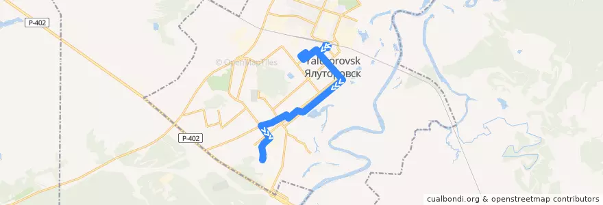 Mapa del recorrido Автобус №7А:  Вокзал - м/р Южный de la línea  en городской округ Ялуторовск.