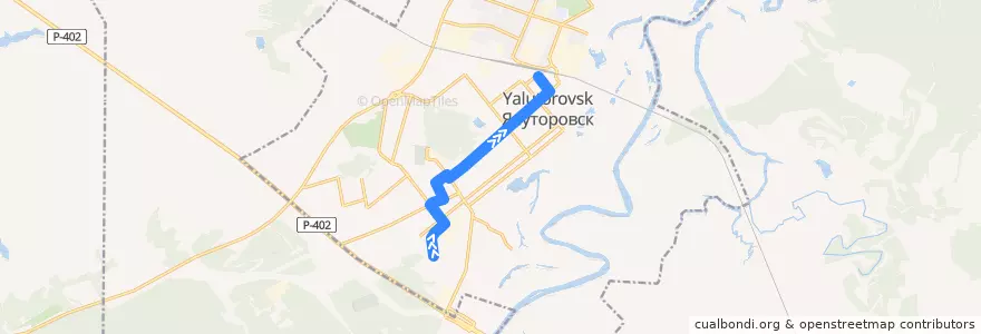 Mapa del recorrido Автобус №7А:  м/р Южный - Вокзал de la línea  en городской округ Ялуторовск.