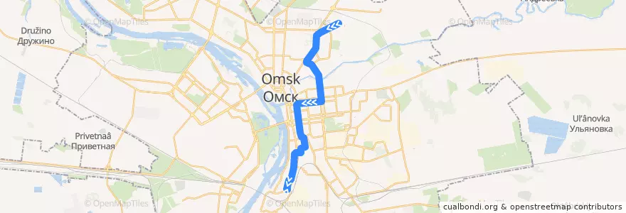 Mapa del recorrido Трамвай №4: пос. Амурский - Котельникова de la línea  en городской округ Омск.