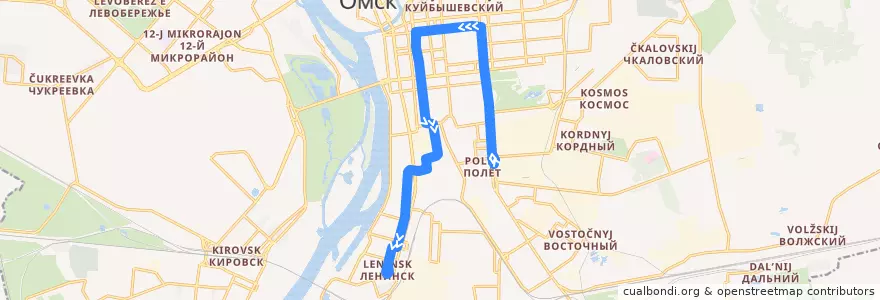 Mapa del recorrido Трамвай №8: ПО Полёт - Котельникова de la línea  en городской округ Омск.