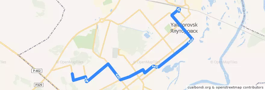 Mapa del recorrido Автобус №8А:  Вокзал - м/р Западный de la línea  en городской округ Ялуторовск.
