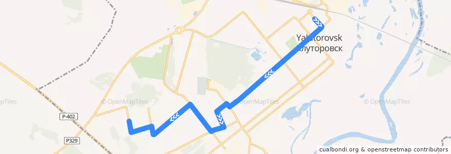 Mapa del recorrido Автобус №8Б:  Вокзал - м/р Западный de la línea  en городской округ Ялуторовск.