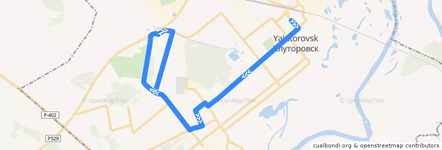 Mapa del recorrido Автобус №9Б:  Вокзал - м/р Плодопитомник de la línea  en городской округ Ялуторовск.
