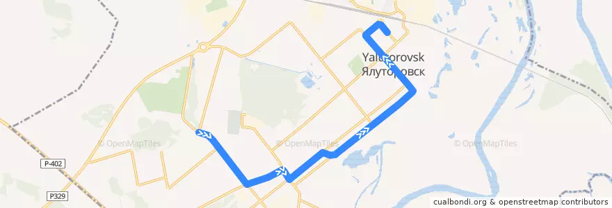 Mapa del recorrido Автобус №9Б:  м/р Плодопитомник - Вокзал de la línea  en городской округ Ялуторовск.