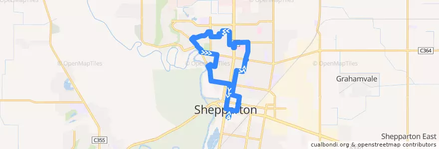 Mapa del recorrido Shepparton City - Parkside Gardens Loop via GV Health & The Boulevard de la línea  en City of Greater Shepparton.