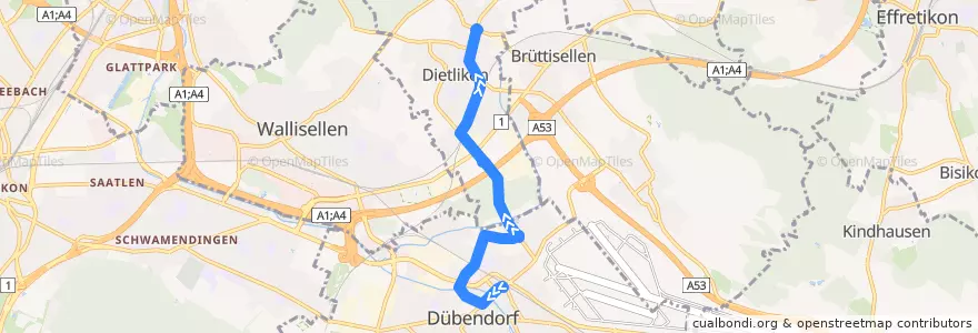 Mapa del recorrido Bus 748: Dübendorf, Bahnhof => Dietlikon, Hofwiesen de la línea  en Zurique.