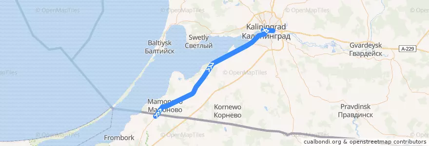 Mapa del recorrido Bus 253: Essen => Kaliningrad de la línea  en Oblast Kaliningrad.